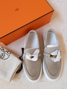 NWB Hermès Game Slip-On Sneaker Size 38 Beige Esquisse Suede GHW